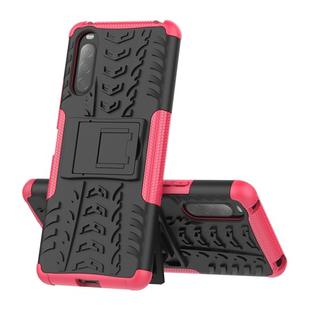 For Sony Xperia 10 Ⅱ Tire Texture Shockproof TPU+PC Protective Case with Holder(Rose Red)