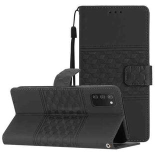 For Samsung Galaxy A02s 164mm Diamond Embossed Skin Feel Leather Phone Case with Lanyard(Black)