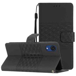 For Samsung Galaxy A03 Core Diamond Embossed Skin Feel Leather Phone Case with Lanyard(Black)