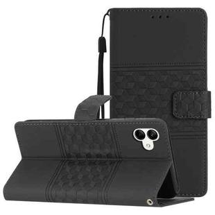 For Samsung Galaxy A04 Diamond Embossed Skin Feel Leather Phone Case with Lanyard(Black)