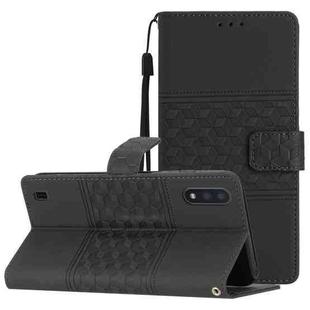 For Samsung Galaxy A10 / M10 Diamond Embossed Skin Feel Leather Phone Case with Lanyard(Black)