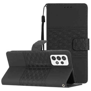 For Samsung Galaxy A73 Diamond Embossed Skin Feel Leather Phone Case with Lanyard(Black)