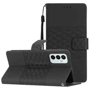 For Samsung Galaxy M23 Diamond Embossed Skin Feel Leather Phone Case with Lanyard(Black)