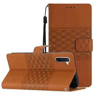 For Samsung Galaxy Note10 Diamond Embossed Skin Feel Leather Phone Case with Lanyard(Brown)