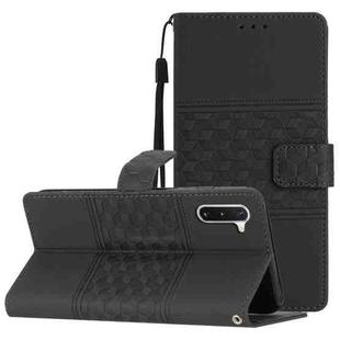 For Samsung Galaxy Note10 Diamond Embossed Skin Feel Leather Phone Case with Lanyard(Black)
