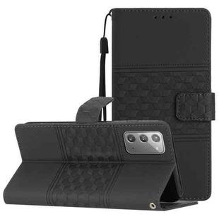 For Samsung Galaxy Note20 Diamond Embossed Skin Feel Leather Phone Case with Lanyard(Black)
