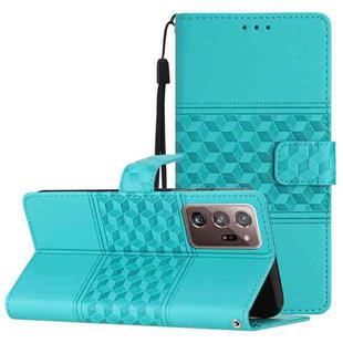 For Samsung Galaxy Note20 Ultra Diamond Embossed Skin Feel Leather Phone Case with Lanyard(Blue)