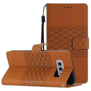 For Samsung Galaxy S10E Diamond Embossed Skin Feel Leather Phone Case with Lanyard(Brown)