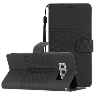 For Samsung Galaxy S10E Diamond Embossed Skin Feel Leather Phone Case with Lanyard(Black)