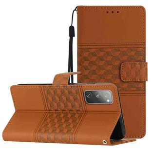 For Samsung Galaxy S20 FE Diamond Embossed Skin Feel Leather Phone Case with Lanyard(Brown)