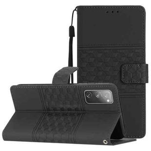 For Samsung Galaxy S20 FE Diamond Embossed Skin Feel Leather Phone Case with Lanyard(Black)