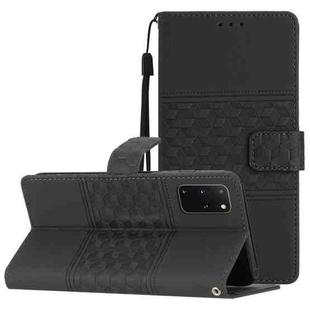 For Samsung Galaxy S20+ Diamond Embossed Skin Feel Leather Phone Case with Lanyard(Black)