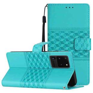 For Samsung Galaxy S20 Ultra Diamond Embossed Skin Feel Leather Phone Case with Lanyard(Blue)