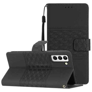 For Samsung Galaxy S22 5G Diamond Embossed Skin Feel Leather Phone Case with Lanyard(Black)