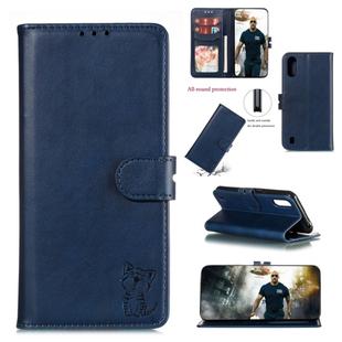 For Galaxy A01 Embossed Happy Cat Pattern Horizontal Flip Leather Case with Holder & Card Slots & Wallet(Blue)