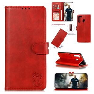 For Galaxy A21 Embossed Happy Cat Pattern Horizontal Flip Leather Case with Holder & Card Slots & Wallet(Red)
