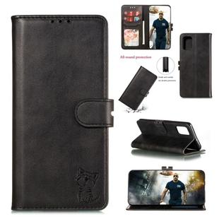 For Galaxy A51 Embossed Happy Cat Pattern Horizontal Flip Leather Case with Holder & Card Slots & Wallet(Black)