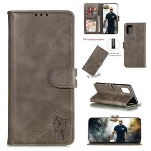 For Galaxy A71 Embossed Happy Cat Pattern Horizontal Flip Leather Case with Holder & Card Slots & Wallet(Grey)