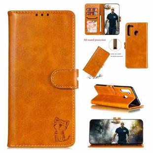 For Xiaomi Redmi Note 8T Embossed Happy Cat Pattern Horizontal Flip Leather Case with Holder & Card Slots & Wallet(Yellow)