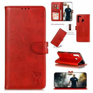For Xiaomi Redmi Note 8T Embossed Happy Cat Pattern Horizontal Flip Leather Case with Holder & Card Slots & Wallet(Red)