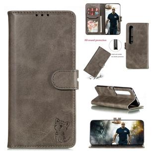 For Xiaomi MI 10 Pro Embossed Happy Cat Pattern Horizontal Flip Leather Case with Holder & Card Slots & Wallet(Grey)