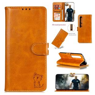 For Xiaomi MI 10 Pro Embossed Happy Cat Pattern Horizontal Flip Leather Case with Holder & Card Slots & Wallet(Yellow)