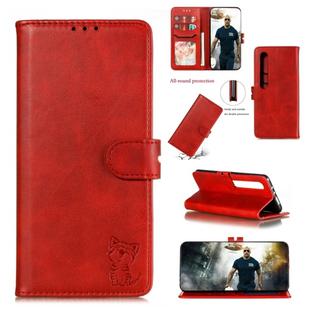 For Xiaomi MI 10 Pro Embossed Happy Cat Pattern Horizontal Flip Leather Case with Holder & Card Slots & Wallet(Red)