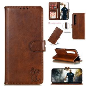 For Xiaomi MI 10 Pro Embossed Happy Cat Pattern Horizontal Flip Leather Case with Holder & Card Slots & Wallet(Brown)