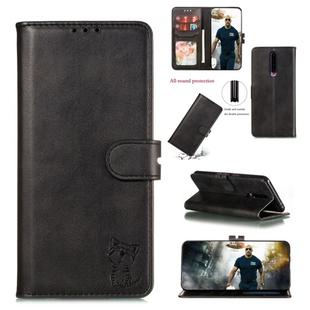For Xiaomi Redmi K30 Embossed Happy Cat Pattern Horizontal Flip Leather Case with Holder & Card Slots & Wallet(Black)