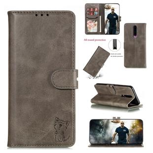 For Xiaomi Redmi K30 Embossed Happy Cat Pattern Horizontal Flip Leather Case with Holder & Card Slots & Wallet(Grey)