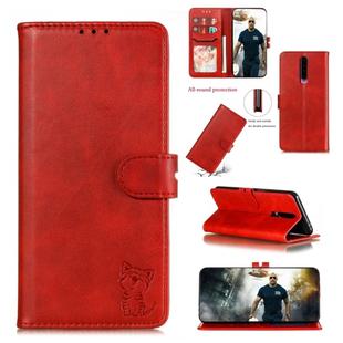 For Xiaomi Redmi K30 Embossed Happy Cat Pattern Horizontal Flip Leather Case with Holder & Card Slots & Wallet(Red)