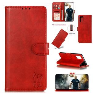 For Huawei P40 Embossed Happy Cat Pattern Horizontal Flip Leather Case with Holder & Card Slots & Wallet(Red)