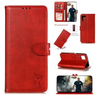 For Huawei P40 Lite Embossed Happy Cat Pattern Horizontal Flip Leather Case with Holder & Card Slots & Wallet(Red)