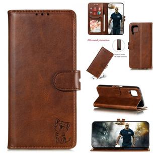 For Huawei P40 Lite Embossed Happy Cat Pattern Horizontal Flip Leather Case with Holder & Card Slots & Wallet(Brown)