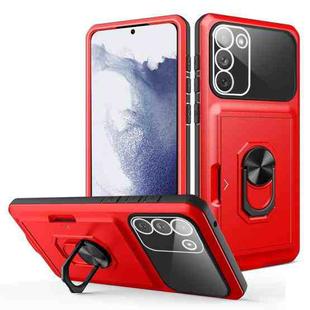 For Samsung Galaxy S23+ 5G Card Ring Holder Shockproof Phone Case(Red Black)
