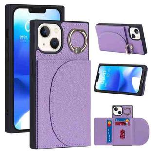 For iPhone 14 Litchi Texture Card Bag Phone Case(Purple)