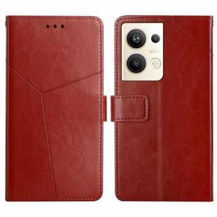 For OPPO Reno9 Pro+ HT01 Y-shaped Pattern Flip Leather Phone Case(Brown)