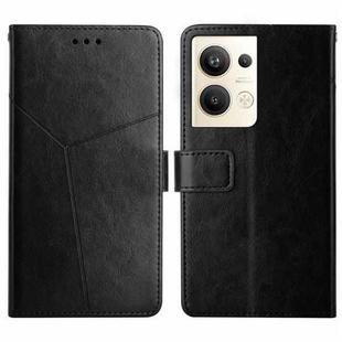 For OPPO Reno9 Pro+ HT01 Y-shaped Pattern Flip Leather Phone Case(Black)