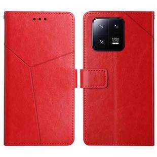 For Xiaomi 13 HT01 Y-shaped Pattern Flip Leather Phone Case(Red)