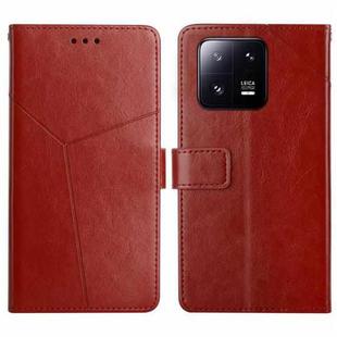 For Xiaomi 13 Pro HT01 Y-shaped Pattern Flip Leather Phone Case(Brown)