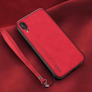 For Huawei Enjoy 9e Lamba Skin Feel Leather Back Phone Case with Strap(Red)