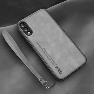 For Huawei Enjoy 10 Lamba Skin Feel Leather Back Phone Case with Strap(Space Grey)