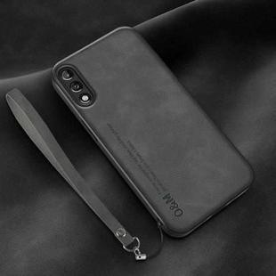For Huawei Enjoy 10 Lamba Skin Feel Leather Back Phone Case with Strap(Dark Grey)