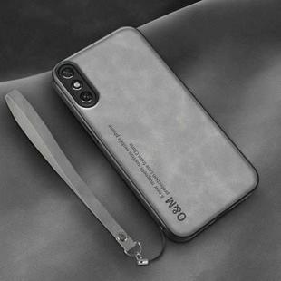 For Huawei Enjoy 10e Lamba Skin Feel Leather Back Phone Case with Strap(Space Grey)