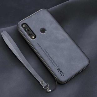 For Huawei Enjoy 10 Plus Lamba Skin Feel Leather Back Phone Case with Strap(Blue)