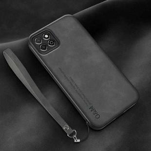 For Huawei Enjoy 20 Lamba Skin Feel Leather Back Phone Case with Strap(Dark Grey)