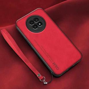 For Huawei Enjoy 20 Plus Lamba Skin Feel Leather Back Phone Case with Strap(Red)