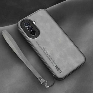 For Huawei Enjoy 50 4G Lamba Skin Feel Leather Back Phone Case with Strap(Space Grey)