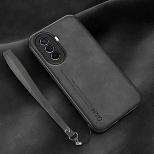 For Huawei Enjoy 50 4G Lamba Skin Feel Leather Back Phone Case with Strap(Dark Grey)