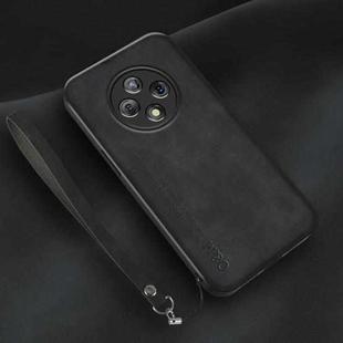 For Huawei Enjoy 50 Plus Lamba Skin Feel Leather Back Phone Case with Strap(Black)